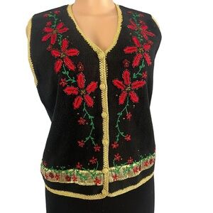 Designer Original Studio Joy Vintage Christmas Poinsettia Vest